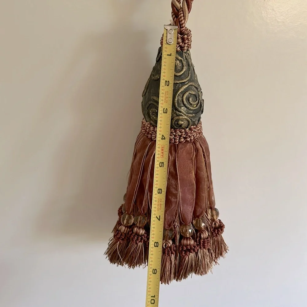 Large Brown Vintage Tassel Tieback Rope Beads Design Decorative Curtain Drapery